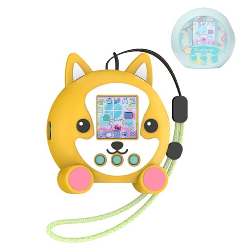 Silicone Protective case for Punirunes Interactive Digital Toy, Cute Cartoon Dog Design Skin Sleeve for Punirunes Electronic Pets Machine, with Lanyard Easy Carry,Scratch Shock Protection (Yellow)