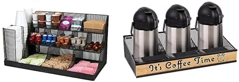 Mind Reader 14 Compartment Condiment Organizer & Airpot Serving Station, Coffee Bar Accessories, Wire Mesh Black
