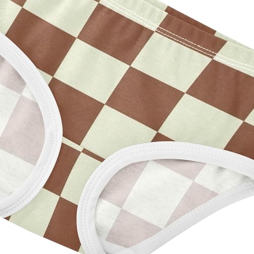 Aesthetic Toddler Girls Underwear 2t Cotton Panties for Girl Brown Checkerboard Squares White Briefs Underpants4