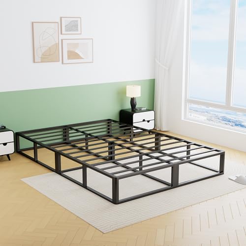 VIPSHOW 10 Inch King Metal Bed Frame Round Corner Low Platform Bed Frames 3000 LBS Heavy Duty Steel Slats Support Mattress Foundation No Box Spring Needed, Noise Free, Easy Assembly, Black