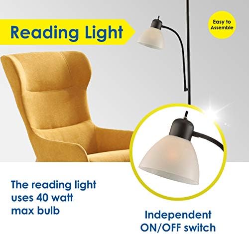 Adjustable Floor Lamp with Reading Light By Light Accents - Susan Modern Standing Lamp For Living Room/Office Lamp 180 cm Tall - 150-watt With Side Reading Light Corner Lamp (Black)
