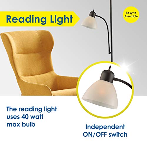 Adjustable Black Floor Lamp With Reading Light By Lightaccents - Susan Modern Standing Lamp For Living Room/Office Lamp 72" Tall - 150-Watt With Side Reading Light Corner Lamp (Black) #TOP4