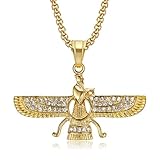 BDSHGRDH pendentifs pour Femmes， Collar Faravahar del Antiguo zoroastrismo Persa, Colgante Alado con Incrustaciones de Cristal y Acero de Titanio Chapado(Gold)