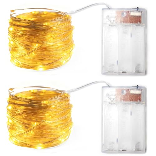 2 Pcs Fairy LED String Light, 10m 100 LED Fairy Lights Powered by AAA Batteries (Batteries Not Included), Warm White Indoor Outdoor Lights for Xmas Tree Wedding Halloween Party Garden Decoration