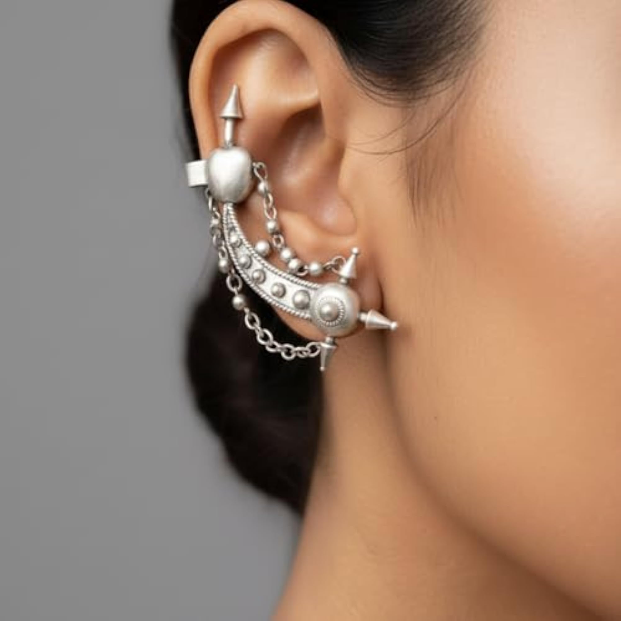 Women's Oxidised Silver Ear Cuffs & Earrings Set