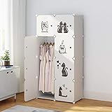 KOUSI Portable Clothes Closet Wardrobe Bedroom Armoire Dresser Cube Storage Organizer, Capacious Customizable-White Cat (5 Cubes 1 Hanging Clothes-FBA)