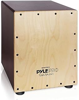 Pyle Stringed Birch Wood Compact Acoustic Jam Cajon - Wooden Hand Drum Percussion