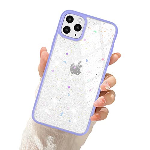 Newseego Handyhülle Kompatibel mit iPhone 11 Pro Max (6,5 Zoll), Transparent Glitzer iPhone 11 Pro Max Hülle für Frauen Mädchen Niedlich Weiche TPU Stoßfeste Schutzhülle iPhone 11 Pro Max-Lila