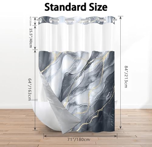 SSCRCUSLY No Hook Shower Curtain and Liner Set, Black Grey Marble 71x84 by SSCRCUSLY - Used condition - Image 7