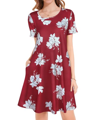 Image of JOLIGAL Summer Dresses for Women Casual Short Sleeve Sundress Scoop Neck Beach T Shirt Dress with Pockets 2026