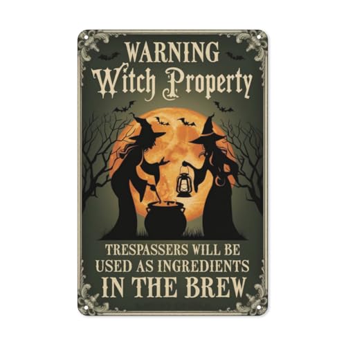 bqsjduidnc Letrero de metal gótico para pared de casa de bruja, 20 x 30 cm, para porche espeluznante, casa embrujada y decoración de fiesta de Halloween con diseño de hechizo vintage
