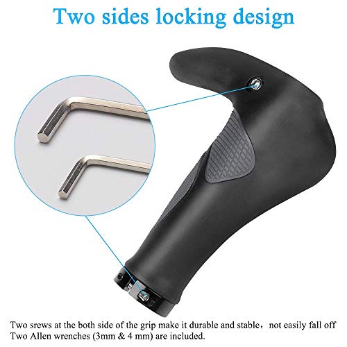 Fahrradgriffe ergonomisch, Horn Lenkergriffe für MTB, Trekkingrad, E-Bike, Cityrad Rennrad und Faltrad mit Zwei Seiten Lock-On Design aus rutschfestem Gummi (22 mm Fahrrad Griffe)