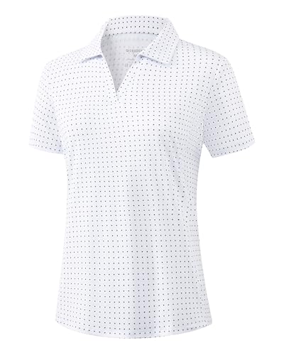 G Gradual Polo Shirts for Women Short Sleeve Golf Shirts V Neck Collared Top Cooling Lightweight UPF 50+ Tennis Work Dry Fit Black Dot Medium