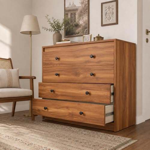 Image of Studio Kook Majestic Engineered Wood Chest of Drawers, 4 Drawers (Amber Walbut, Matte Finish)