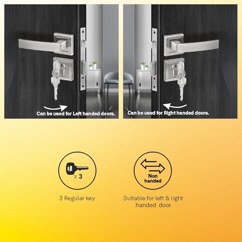 Image of Yale YECM-405-OR-TT-SS Mortise Door Lock for Bedroom /Home /Office /Hotel Suitable for Left /Right Handed Doors | Comes with Rose & Escutcheons with thumb turn, 3 KEYS cylinder and lock body (Satin Steel)