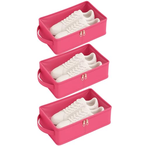 Image of Under Bed Storage Shoes Organizer Box with Clear Plastic Zippered Cover (Pink, Pack of 3) | Dustproof Shoe Bags for Travel & Home | Closet & Underbed Shoe Storage for Men & Women