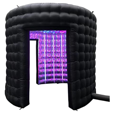 Vinfgoes 10ft Diameter Round Inflatable LED 360 Photo Booth Enclosure with 24pcs Led Light Tube& Air Blower Photo Booth Backdrop for Wedding, Birthday, Exhibition, 3 Doors Cover