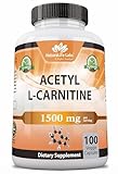 Acetyl L-Carnitine 1500 mg per Serving – 100 Capsules – Non-GMO, Gluten-Free, Vegan
