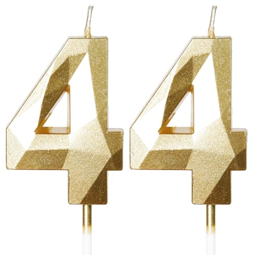 Bougies d'Anniversaire 44 Ans Dorées - Numéro 44 Or - Bougies Dorées pour Gâteau - Décoration de Fête Brillante - Anniversaire, Mariage, Fête, Cérémonie