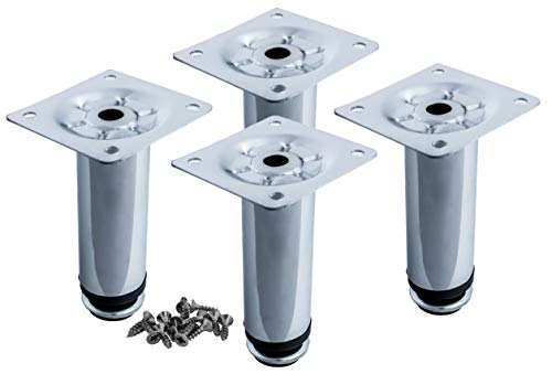 Furniture Legs | Pack of 4 | Adjustable Height | Shape: round | Ø: 30 mm | Colour: Satin | Material: Steel | Screws Included | Height: 100 mm (+10 mm) | HEXATON Cover