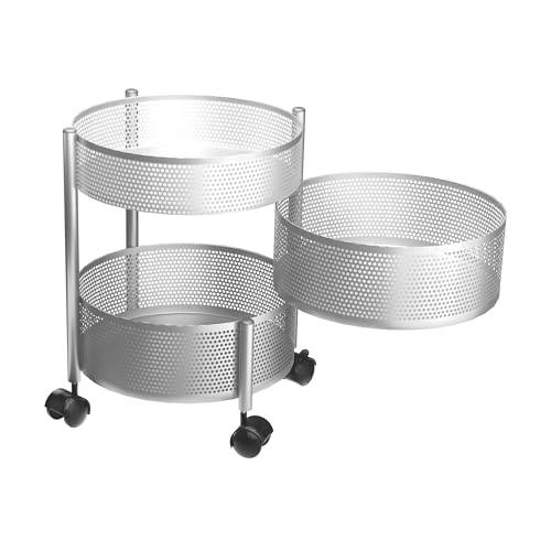 Image of Kuber Industries 3 Layer Metal Kitchen Storage Rack /Trolley with Wheels | Round Shape - Silver