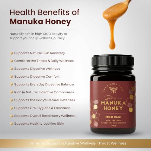 Image of THE FARMER'S BEE New Zealand Manuka Honey MGO 263+ (10+) | Monofloral Raw Honey | MGO Tested | Premium Imported Honey | Digestive Irritation Relief & Higher Antibacterial Strength | 500g