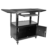 AV Cart with Locking Cabinet Adjustable Height Rolling Media Cart for Computer Laptop Projector Printer with Pullout Keyboard Tray Cord Management