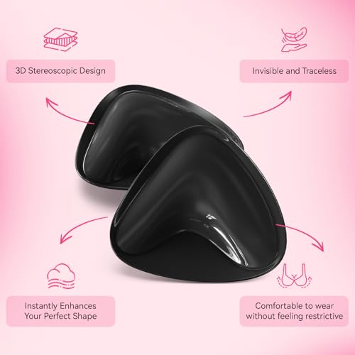 Image of Double Sided Sticky Bra Inserts, Invisible Push Up Sticky Bra Pads for Large Breasts, Stick on Bra for Bikini Swimsuits (Medium, Black)