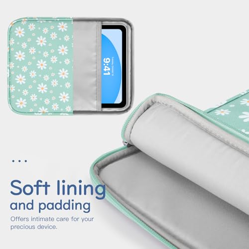 Image of Dadanism 9-11 Inch Tablet Sleeve Bag Carrying Case for iPad (A16) 11th Gen 11 inch, iPad 10th Gen 10.9 inch Air 5 /4, iPad Air M4 /Pro M5 11 inch, iPad 9 /8 /7th Gen 10.2 inch, Galaxy Tab A11+ Plus 11 inch,Green&White Daisy