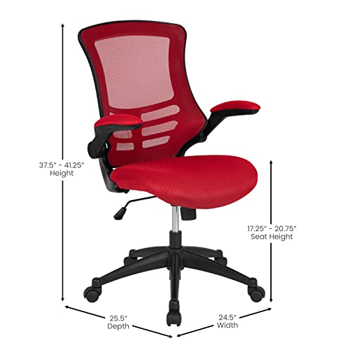 Image of Flash Furniture Kelista Mid-Back Red Mesh Swivel Ergonomic Task Office Chair with Flip-Up Arms