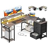 AODK ゲーミングデスク 引き出し4杯付き パソコンデスク コンセント付き l字デスク デスク 机 幅135*110 pcデスク 棚付き desk 収納 オフィスデスク 仕事用 在宅勤務 組立簡単 グレー