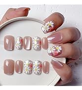 VESWEET Daisy Nude Press-On Nails - Short, Reusable Glue-On Nails for Women, Perfect Fit in 12 Si...