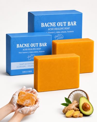 2 Pcs 100g Bacne Out Bar Soap with Turmeric Vitamin C & Alpha Arbutin - Clarifying Soap for Back Chest and Shoulders Blemish Control & Brightening Skincare Wash