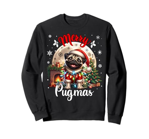 Puggy Christmas Mops Design Pug Herren Damen Mops Merry Pugmas Santa Claus Pug Unisex Erwachsene Sweatshirt Schwarz S Klein EU Crew Neck Langarm Unisex Hundeliebhaber Pug-Fans