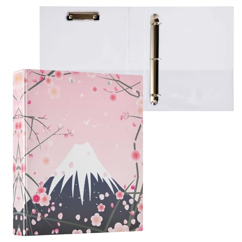 リングファイル ルーズリーフ バインダー a4 富士山 日本 和風 ピンク Dリング 3穴 200枚収納 クリップ&収納ポケット付き 書類整理 事務用品