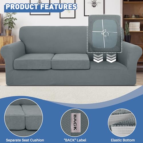 Jiviner 021 Newest 4 Pieces Couch Covers For 3 Cushion Couch Stretch Sofa Slipcover thumb #3