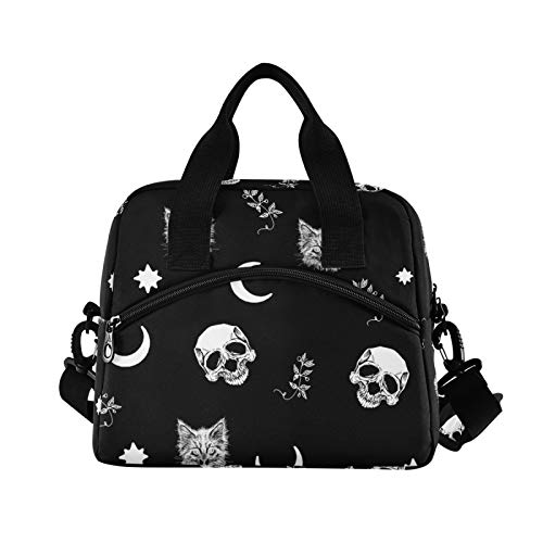 Skull Cat Moon Gothic Insulated Lunch Bag Reusable Lunch Tote Bag Cooler Bag For Women Men Adult Lunch Box With Adjustable Shoulder Strap Leakproof Lunch Bag For Work School Picnic Camping #TOP1