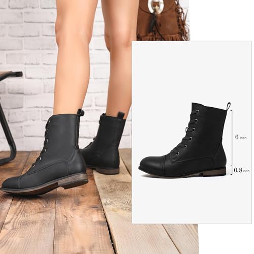 katliu Women's Combat Boots Lace up Military Ankle Boots Side Zipper Round Toe Booties3