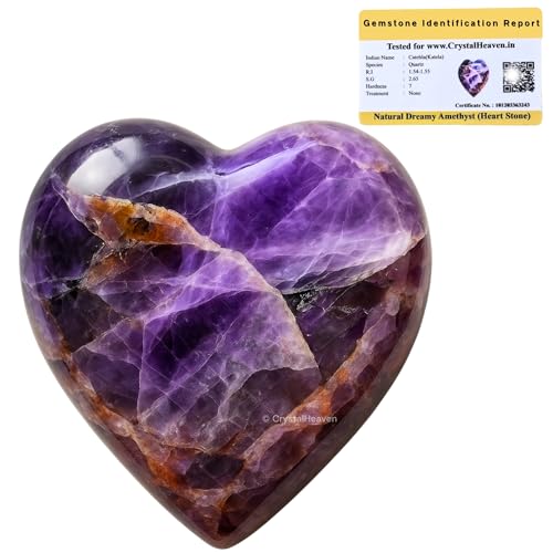 Image of Certified Dreamy Amethyst Crystal Heart Palm Pebbles Stones for Anxiety Stress Relief Massage - AAA Grade Original Healing Gemstone Agate Heart Palm Stone for Yoga Meditation Spiritual