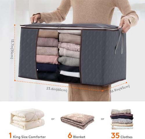 Image of Lifewit 3 Pack 90L Clothes Storage Bins with Lids, Foldable Blanket Storage Bags with Zippers, Clear Window and Reinforced Handles, Closet and Organization for Clothing, Sweater, Comforter, Bedding