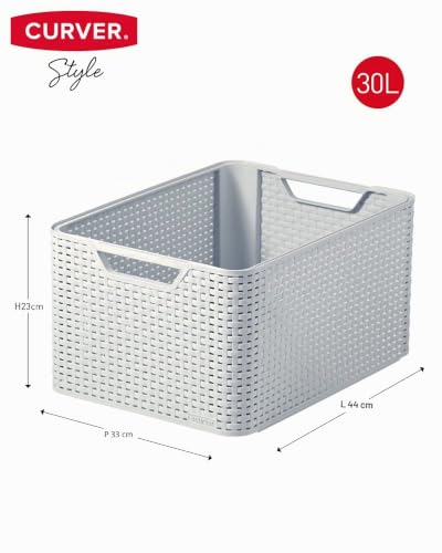 Panier de rangement Curver 30L gris rectangulaire aspect rotin - 5