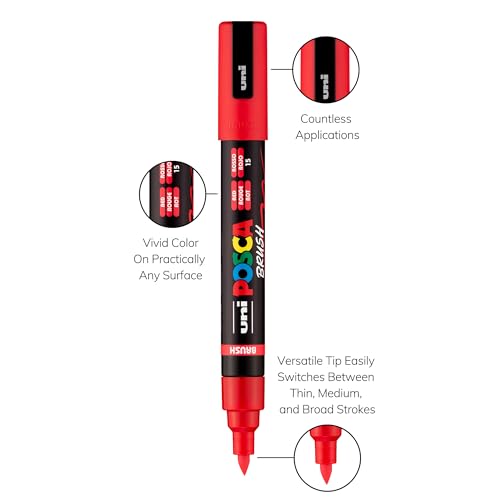 Image of POSCA PC-5BR Water-Based Paint Markers, Reversible Brush Tip (1.0-4.0mm), Assorted Colors, 16 pack