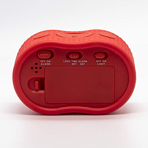 Image of Timelink Smartlight Rubber Alarm Clock with Automatic Night Light and Large Display - Easy-to-Use Digital Alarm with Snooze, Soft Rubber Case, Battery Operated, for Kids and Adults (Red)