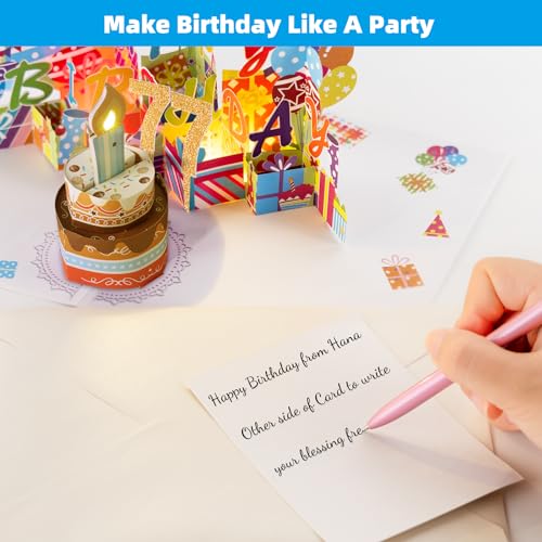 image for Gumry 77TH Musical Birthday PopUp Card, Blowable Colorful Light Candle
