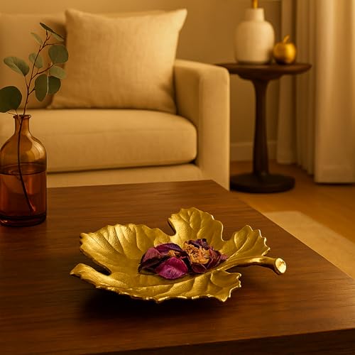 Image of MARKET 99 Embossed Golden Platter for Home Decor | Glossy Aluminium Decorative Tray for Dining & Center Table | Elegant Dish for Diwali Decor, Festive Styling & Designer Display