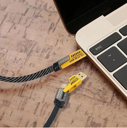 Image of PremiumAV 65W Fast Charging Cable - 2-in-1 USB-A to USB-C and Lightning Multi-Angle Nylon Braided Cable for iPhone, Android, Tablets, Power Banks, and USB-C Devices