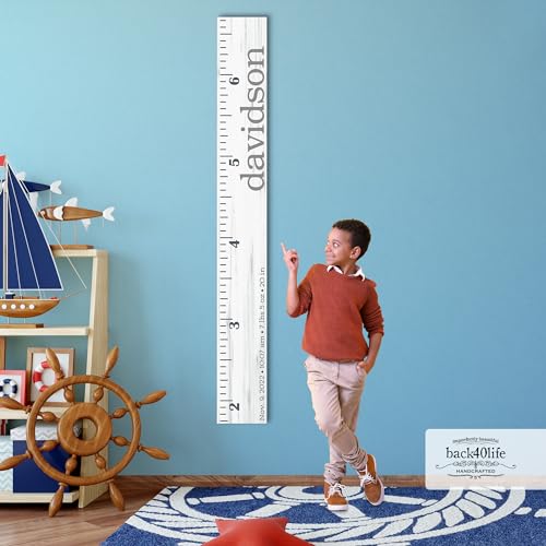 Wooden Kids Growth Height Chart Ruler for Boys and Girls Painted (The Davidson) by Back40Life