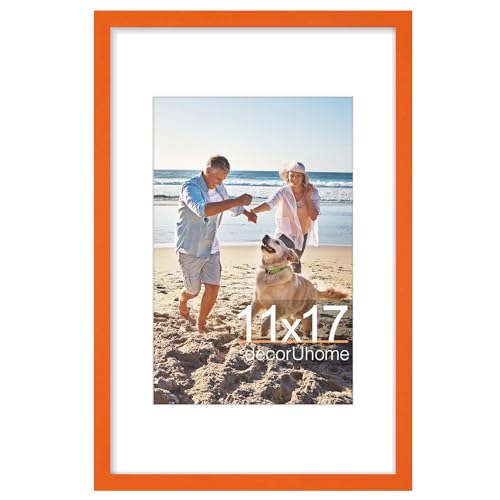 decorUhome 11x17 Picture Frame, Display Pictures 8x12 with Mat or 11x17 without Mat, Wall Hanging Poster Frame, Orange, 1 Pack