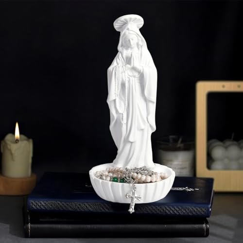 Estatua Virgen María Católica Blanca 25.9 cm Resina miniatura 7