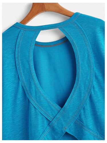 Image of SOLY HUX Women Open Back Tops Workout Backless Tee Casual Athletic Shirts Short Sleeve Oversized Gym T Shirt